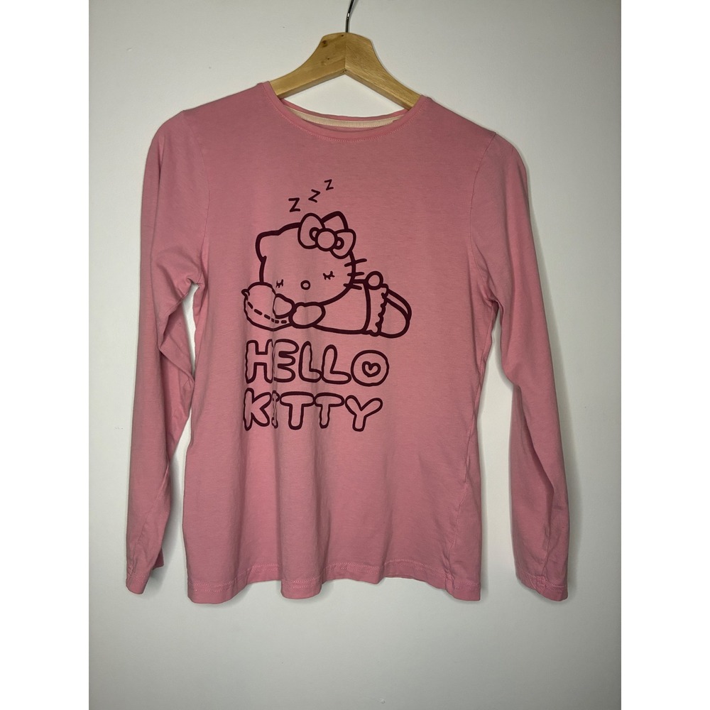 Hello Kitty Sanrio Pink Long Sleeve Sleeping Graphic Tee Shirt S 4/6 RN 150529